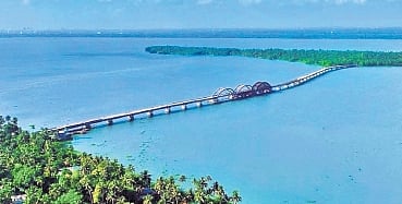 An aerial view of the Perumbalam bridge