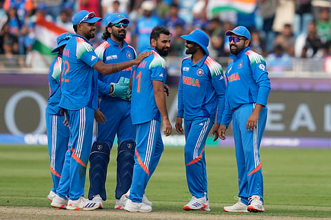 Mohammed Shami celebrates a wicket against Bangladesh on Thursday