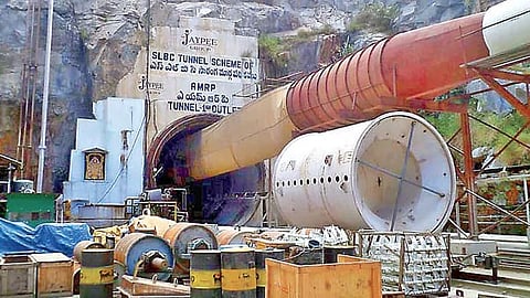A portion of the Srisailam Left Bank Canal (SLBC) tunnel near Domalapenta reportedly collapsed in Telangana’s Nagarkurnool district