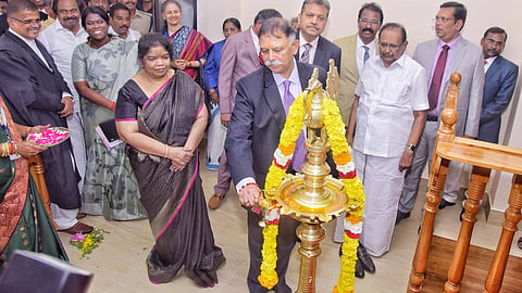 Madras High Court Chief Justice KR Shriram inaugurating Special Court in the Cadre of District Judge for Trial of Cases under The Schedule Castes and The Scheduled Tribes (Prevention of Atrocities) Act, 1989 in Kanniyakumari district court campus at Nagercoil on Saturday.