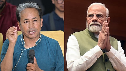 (L-R) A collage of climate activist Sonam Wangchuk and Prime Minister Narendra Modi.