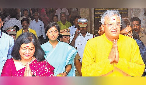 CEC Gyanesh Kumar at the Meenakshi Amman Temple in Madurai.