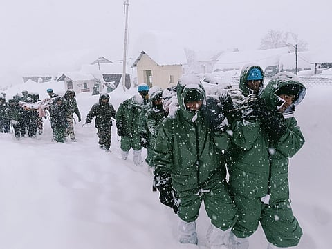 Rescue operations progress at the site where an avalanche struck trapping 57 BRO workers near Mana in Uttarakhand’s Chamoli district on February 28, 2025.