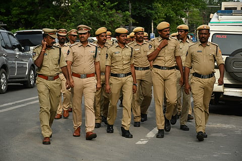 Police personnel in large numbers deployed at the civil court compound in Vijayawada on Sunday.