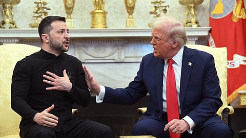 US President Donald Trump and Ukraine's President Volodymyr Zelensky meet in the Oval Office of the White House in Washington, DC, February 28, 2025.