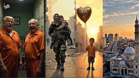 The video features a bustling Gaza city with mosques and towering buildings while US President Donald Trump is depicted as having a tough time.