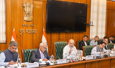 Union Home Minister Amit Shah chairs a meeting to review security situation in Manipur, in New Delhi, Saturday, March 1, 2025.