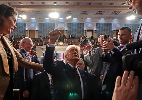 President Donald Trump leaves the chamber after addressing a joint session of Congress at the Capitol in Washington, Tuesday, March 4, 2025.