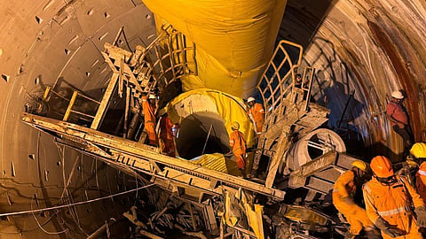 Rescue operations underway at the partially collapsed SLBC project tunnel.