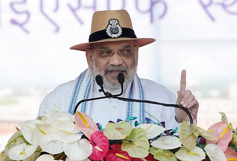 Union Home Minister Amit Shah addresses during the 56th CISF (Central Industrial Security Force) raising day parade, in Ranipet district, Tamil Nadu, Friday, March 7, 2025.