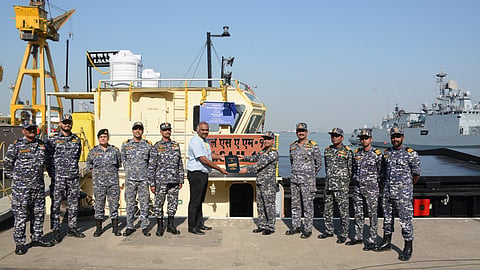 Induction ceremony of the eighth MCA Barge, LSAM 11 (Yard 79) was held on March 7, 2025, at Naval Dockyard, Mumbai.