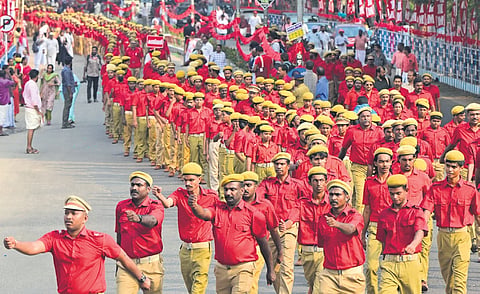 The red volunteer march held as part of the valedictory function of the CPM state conference in Kollam on Sunday