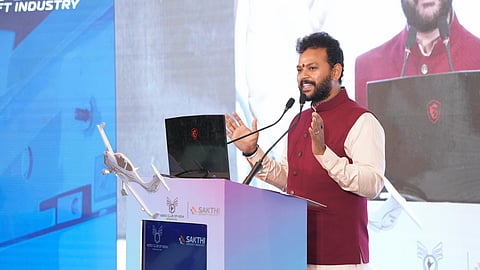 Civil Aviation Minister K Rammohan Naidu at the MoU signing between the Aero Club of India and Sakthi Aircraft Industries today.