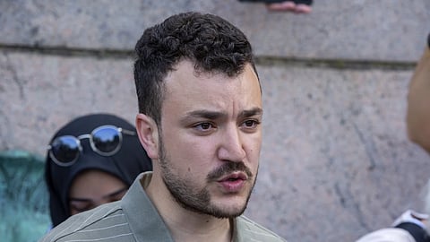 Student negotiator Mahmoud Khalil is on the Columbia University campus in New York at pro-Palestinian protest encampment on April 29, 2024.