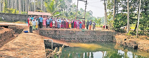 A public pond at Maneed that was cleaned as part of the campaign to rid the panchayat of waste