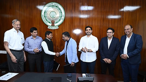Representatives of Microsoft and officials of the AP State Skill Development Corporation signed a Memorandum of Understanding at the State Secretariat on Thursday in the presence of Minister for HRD, IT, and Electronics Nara Lokesh.