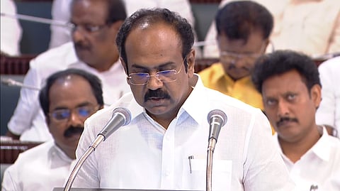 Tamil Nadu Finance Minister Thangam Thenarasu presents the state's budget for 2025–26 in the Assembly on Friday, March 14, 2025.