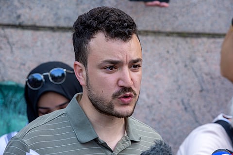 In this photo from April 29, 2024, Palestinain activist Mahmoud Khalil is seen at a protest encampment at Columbia University.