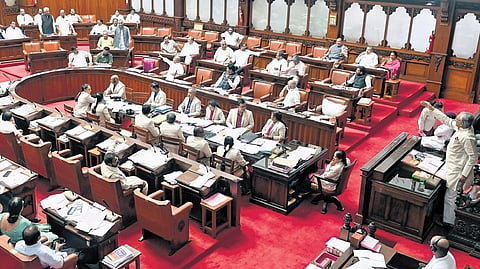 Council Chairman Basavaraj Horatti addresses legislators on Friday.