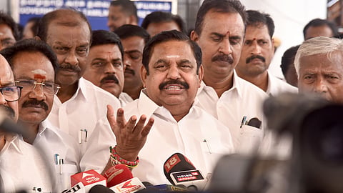 AIADMK general secy Edappadi K Palaniswami talking to reporters