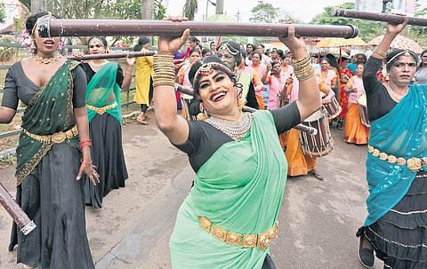 Transgender persons take part in the proclamation rally of ‘Varnapakittu’ in Thiruvananthapuram on Sunday