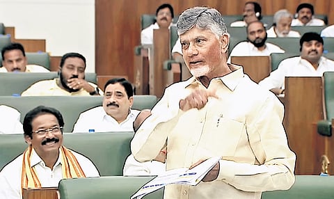 CM Nara Chandrababu Naidu speaking in the Assembly on Monday.