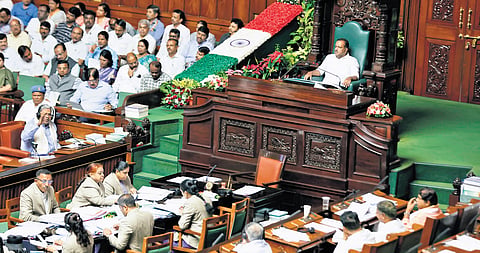Chief Minister Siddaramaiah replies to Opposition members during the Assembly session at Vidhana Soudha on Monday.