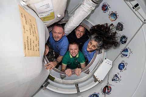 A SpaceX Crew Dragon spacecraft docked at the ISS on Sunday along with an American astronaut and a Russian cosmonaut to bring them back.