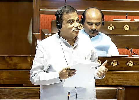 Union Minister Nitin Gadkari speaks in the Rajya Sabha during the Budget session of Parliament, in New Delhi, Wednesday, March 19, 2025.