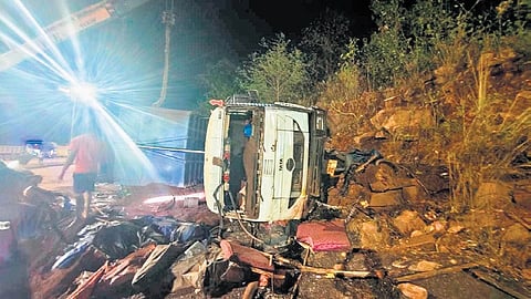 The ill-fated truck at the mishap site.