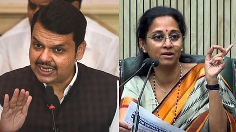 Maharashtra Chief Minister Devendra Fadnavis (L), NCP (SP) leader Supriya Sule