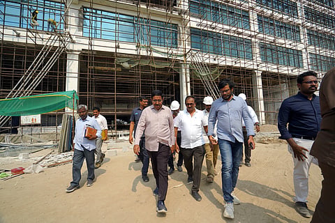 Municipal Administration Minister Narayana toured the capital city of Amaravati on Tuesday, reviewing the progress on key infrastructure projects.