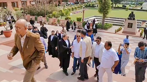 Bar Association members arrive at the Supreme Court to meet CJI over Justice Yashwant Varma row, in New Delhi, Thursday, March 27, 2025.