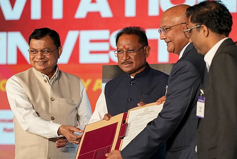 Chhattisgarh Chief Minister Vishnu Deo Sai with others during 'Chhattisgarh Investor Connect', in Bengaluru, Karnataka, Wednesday, March 26, 2025.