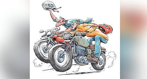 Many youths and students from Palayamkottai colleges, carrying caste flags, were seen engaging in reckless bike riding and sloganeering near college entrances on Wednesday.
