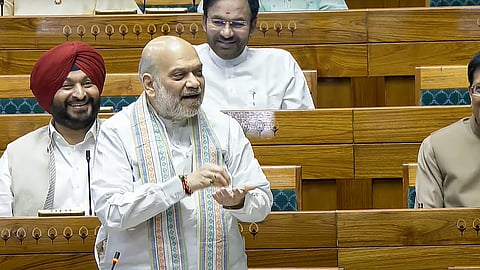 Union Home Minister Amit Shah speaks in the Lok Sabha during the Budget session of Parliament, in New Delhi, Wednesday, April 2, 2025.