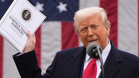 President Donald Trump speaks during an event to announce new tariffs in the Rose Garden at the White House