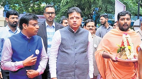 IT & Industries Minister D Sridhar Babu during the inauguration of
T-Fiber’s new corporate office in Begumpet on Thursday