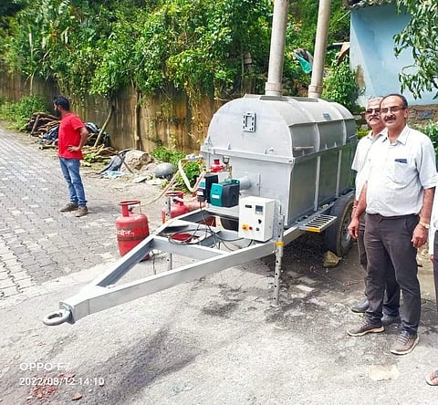 The mobile crematorium being used across Hosuru grama panchayat (Photo | Special arrangement)