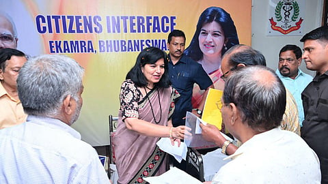 Bhubaneswar MP Aparajita Sarangi handing the booklet to the public on Thursday