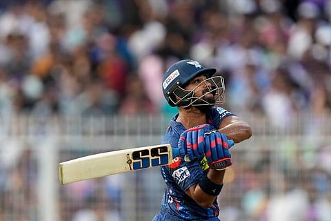 Nicholas Pooran during his knock of 61 off 34 balls against GT on Friday