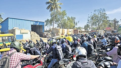 Peak-hour traffic near the Panathur ‘S’ Cross Junction