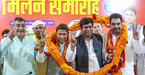 Md. Nurul Hoda, former IG, Railways, joins VIP at a function in Patna on Wednesday.