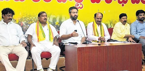 MP Sribharat addressing a press conference in Visakhapatnam on Friday