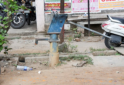 A hand pump beside Bishop Heber Road in Tiruchy.