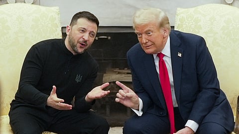 In this photo from Feb. 28, 2025, US President Donald Trump, right, meets with Ukrainian President Volodymyr Zelenskyy in the Oval Office at the White House, in Washington.