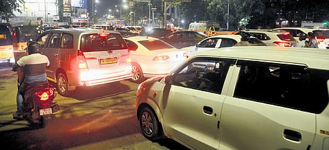 Traffic congestion near Cenotaph Road due to a temporary traffic diversion