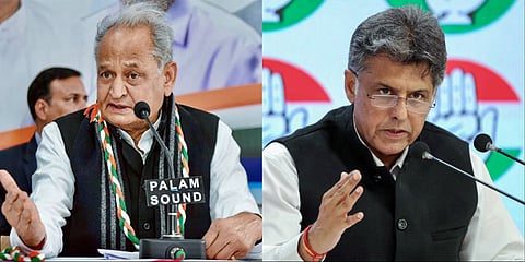 Congress leaders Ashok Gehlot (L) and Manish Tewari (R).