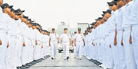 Vice Admiral Rajesh Pendharkar at an interactive session in Vizag.