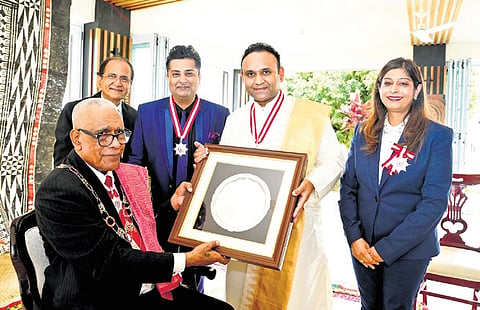 Humanitarian leader Madhusudan Sai was conferred Fiji’s highest honour, the ‘Companion of the Order of Fiji’, by the President of Fiji Ratu Naiqama Lalabalavu at the State House of Fiji on Friday.